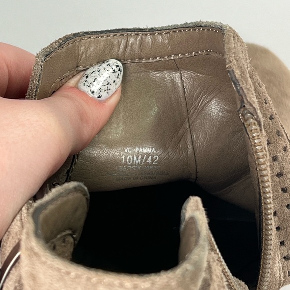 Vince Camuto Pamma Side Zip Suede Bootie w/ Buckle Detail - tan, size 10 - Picture 9 of 10